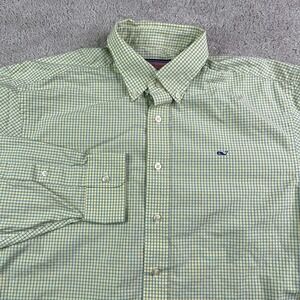 Vineyard Vines Shirt Mens Medium Yellow Blue Checkered Whale Button Down Preppy